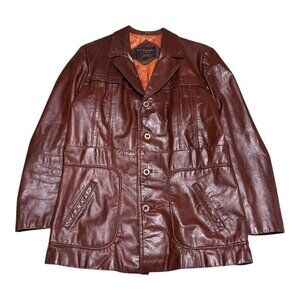 Fantastic International Men's Leather Jacket Size 40 Brown Lined Pockets Vintage